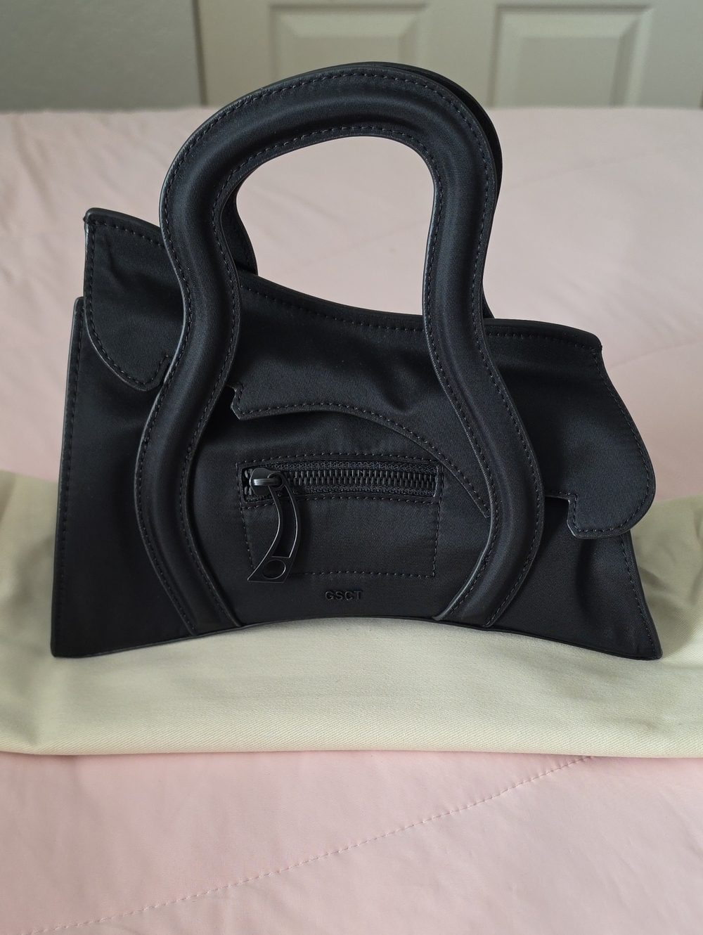 MSCHF Global Supply Chain Telephone All Black Structured Leather Top-Handle Bag